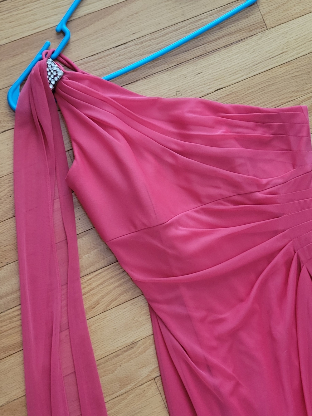 Alex Evenings One-Shoulder Hot Pink Evening Gown - Picture 2 of 4